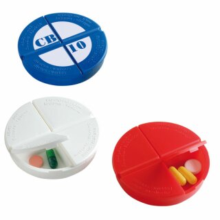 Pillendose rund mit 4 Fächern farbig sortiert